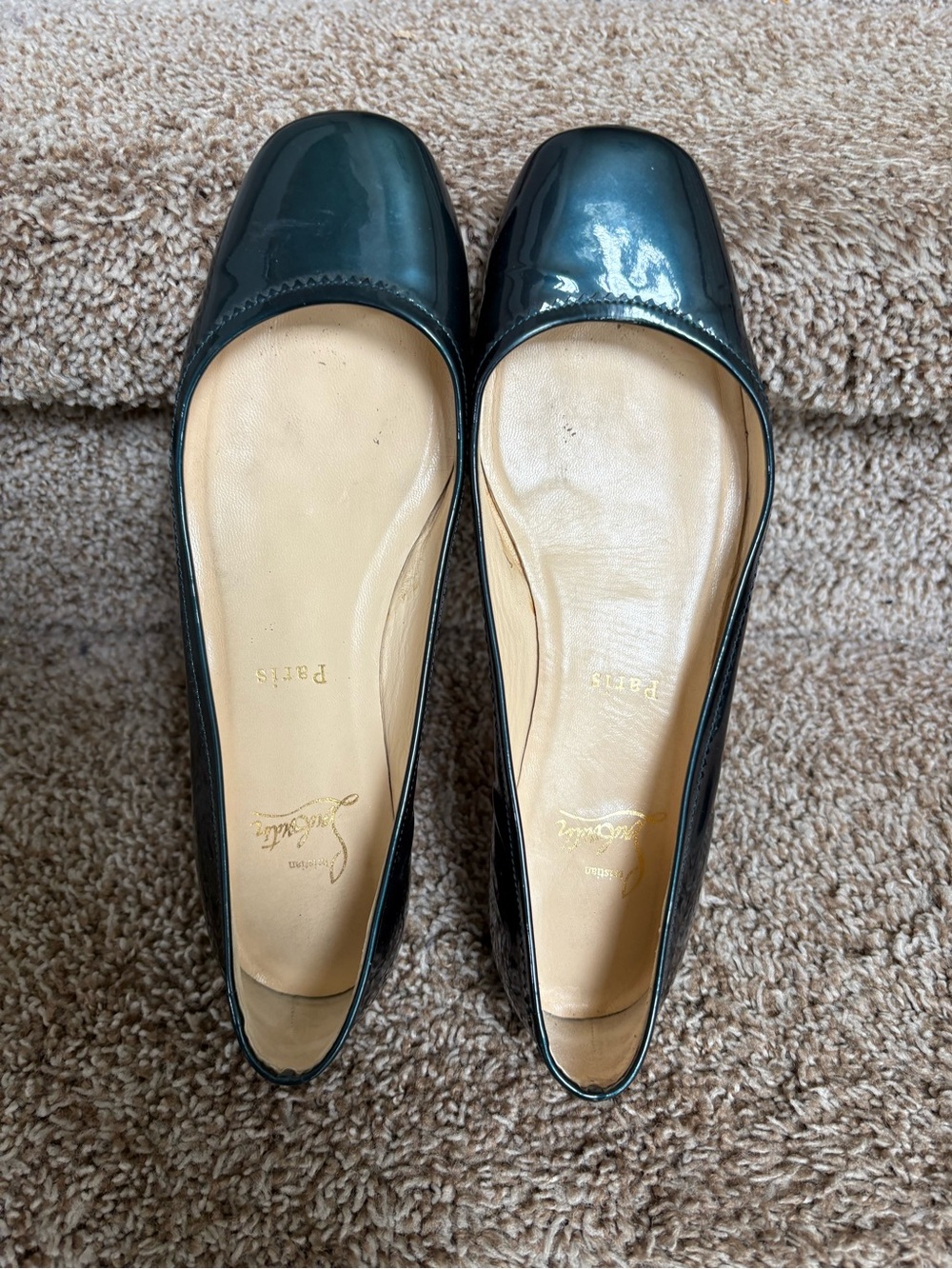 Christian Louboutin Emerald Green Women’s Patent Leather Square Toe Ballet Flats - Picture 7 of 14